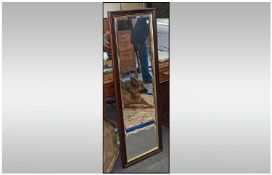 Modern Rectangular Wood Framed Bevelled Glass Hall Mirror. Height 49 inches, 17 inches wide.