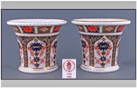 Royal Crown Derby Imari Pattern Pair Of Vases. Pattern number 1128. Date 1976. Each 4.75 inches