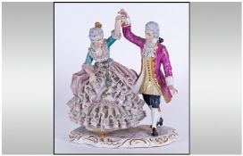 Dresden Early 20th Century Porcelain & Lace Figure Of A Lady & Gentleman In 18th Century Dress