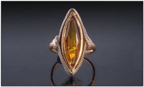 18ct Gold Italian Design Ring. Set with a marquise shaped citrine in a rope twist setting. Italian