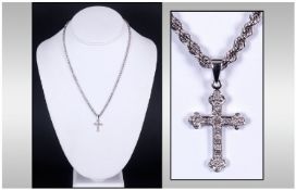 9ct White Gold Diamond Set Cross Pendant, Stamped To Bale 9K. Height Including Bale 1 inch.