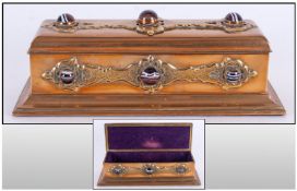 Late 19thC Copper And Brass Glove Box/Casket, The Hinged Lid And Front With Applied Brass Gothic