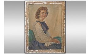 Local Artist Fred Wood Oil Painting Portrait Of A Young Woman. Signed and dated 1957 to lower