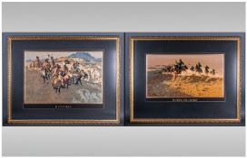 Two Decorative Framed Prints. American wild west titled "Hostiles" and "Leading The Charge" Both