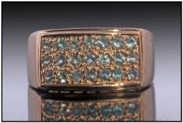 9ct Gold Dress Ring, Set with Three Rows Of 21 Round Cut Emeralds, Fully Hallmarked, Ring Size N.