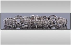 Art Deco Style 9ct White Gold Diamond Set Bracelet. Stamped 9ct. Length 7 Inches.