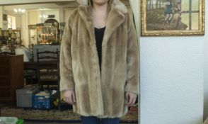 Faux Fur Blonde Three Quarter Length Ladies Jacket, fully lined. Label to interior reads 'Lister