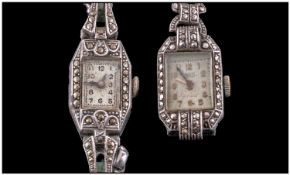 Two Silver Marcasite Ladies Wristwatches, Early to Mid 20th Century. A/F.