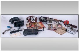 Collection Of Cameras And Oddments. Comprising Miniature Mycro Camera Company in leather case with