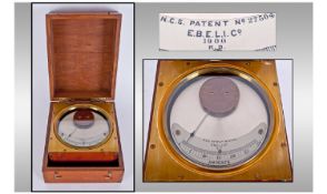 E.B.E.L.I Co Antique Boxed And Portable Ammeter. Circa 1900. 30 Amps capacity. Height 3.5 inches,