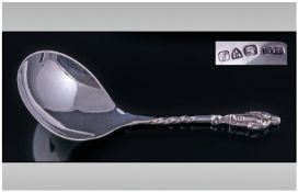 Chester Silver. An apostle top caddy spoon with spiral stem and pear shaped bowl. Hallmarked for
