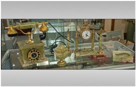 Onyx Garniture Clock Set, in working order at time of cataloguing with pendulum and key together