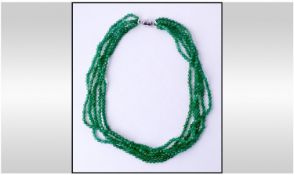 Green Aventurine Faceted Five Strand Necklace, five rows of the emerald green, semi-opaque gemstone,