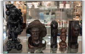 Collection Of Sculptures, to include carved Eastern adapted table lamp, African/Kenyon busts, etc. 5