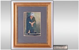 Larry Rushton Framed Study of an Elderly Lady Contemplating. Signed Larry  Rushton lower right. Gilt