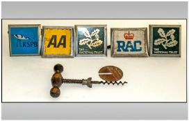 Collection of Five Bumper Car Badges Comprising AA, RAC RSPB and two National Trusts. Together
