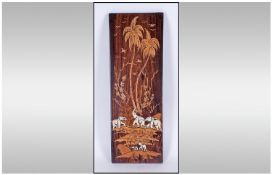 Indian Inlaid Wall Plaque, 18 by 6.5 inches.