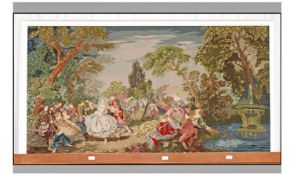 A Large Size French Style Hand Stitched Embroidery depicting frolicking couples dancing in a