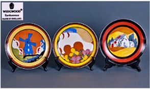 Three Wedgwood Clarice Cliff Cabinet Plates by The Bradford Exchange. Together with certificate of