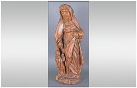 Carved Oak 17/18th Century of Saint Elizabeth With Child at Her Side. Probably German. 24 inches