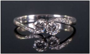 18ct White Gold Diamond Ring, Set With Two Round Modern Brilliant Cut Diamonds On A Twist, Diamond
