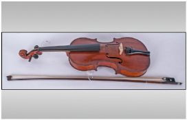 Early Twentieth Century Violin and Bow. Body of violin measures 14.5 inches.