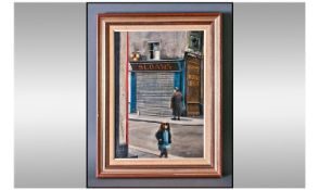Larry Rushton Sloans "Pawnbroker Shop" Signed Oil On Canvas. 13.5 x 9.75 inches.