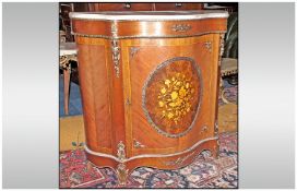 French Style Ormolu Mounted Credenza, Shaped Serpentine Front With Brass Mounts, Central Door With