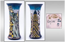 Moorcroft Limited Edition And Numbered Modern Trumpet Vase. New York City design, designer Vicky