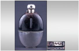 Victorian Silver and Leather  Clad Hip Flask. Hallmark Sheffield 1892. 6 inches high.