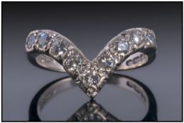 9ct Gold Wish Bone Ring, Set With 9 Modern Brilliant Cut Diamonds, Fully Hallmarked. Estimated