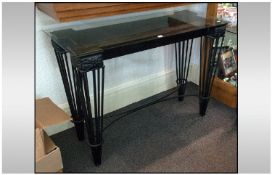 Contemporary Black Metal Framed Centre/Conservatory Table, with glass top. Height 34 inches, width