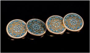 A Fine Pair Of 10ct Gold Cufflinks. Circa 1900-1910. With geometric design to fronts. Marked 10K.