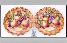 Baroness Hand Painted Pair Of Cabinet Plates. Apples & Pears Stillife. Signed J Mostram. Each