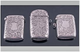 A Collection Of Late 19th Century/Early 20th Century Silver Hinged Vesta Cases, 3 in total. Hallmark