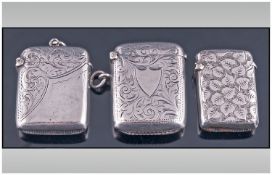 A Collection Of Victorian Silver Hinged Vesta Cases, 3 in total, Hallmark Birmingham 1897, 1890 &