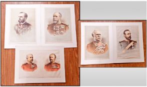5 Large Military Coloured Chromo Lithograph Prints depicting military notables of the period, all in