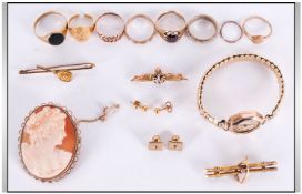 Collection Of Jewellery, Comprising Two 9ct Gold Bar Brooches, Together With A R.A.F Sweetheart