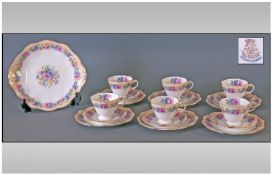 Foley Vintage Bone China 19 Piece Tea Service 'Cornflower' pattern. c 1907-1917. Comprises 6 trios