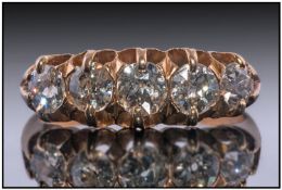 Late Victorian 18ct Gold Diamond Ring, Set With Five Graduating Round Cut Diamonds, Gallery Set,