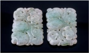 Two LAte 19th Century/Early 20th Century Jadeite Carved Plaques, Of Floral Decoration. Each 1.75