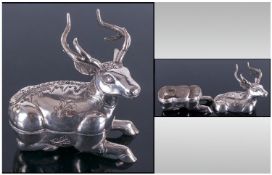 European Silver Box in the form of a Deer/Elk. 3.25 inches high, 3.25 inches wide and 86.1 grams.