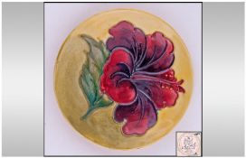 Moorcroft Circular Small Dish, "Hibiscus" design. Circa 1950's, label to base reads "Potters To