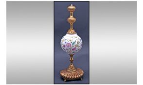 Unusual Old Haddon Hall Porcelain Mintons Lamp Body, mounted on an ormalu. Base and finial of fine