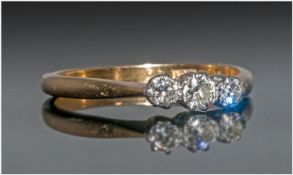 18ct Gold And Platinum Set 3 Stone Diamond Ring, Marked Plat and 18ct.