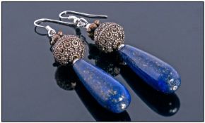 Pair Of Lapis Lazuli Style Drop Earrings.