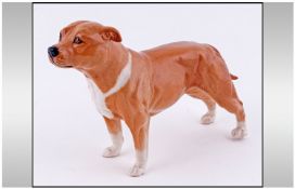 Royal Doulton Staffordshire Bull Terrier Figure 4 inches in height. White/ tan colourway.