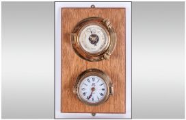 Mounted on Board Ships Nauticalia Circular Shaped Brass Cased Barometer. Together with a Brass