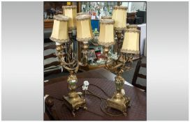 A Pair Of French Ormalu Roccoco Style Candelabra with an onyx central baluster shaped urn on 5