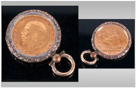 A 1912 Full Sovereign, mounted in gilt metal pendant fob.